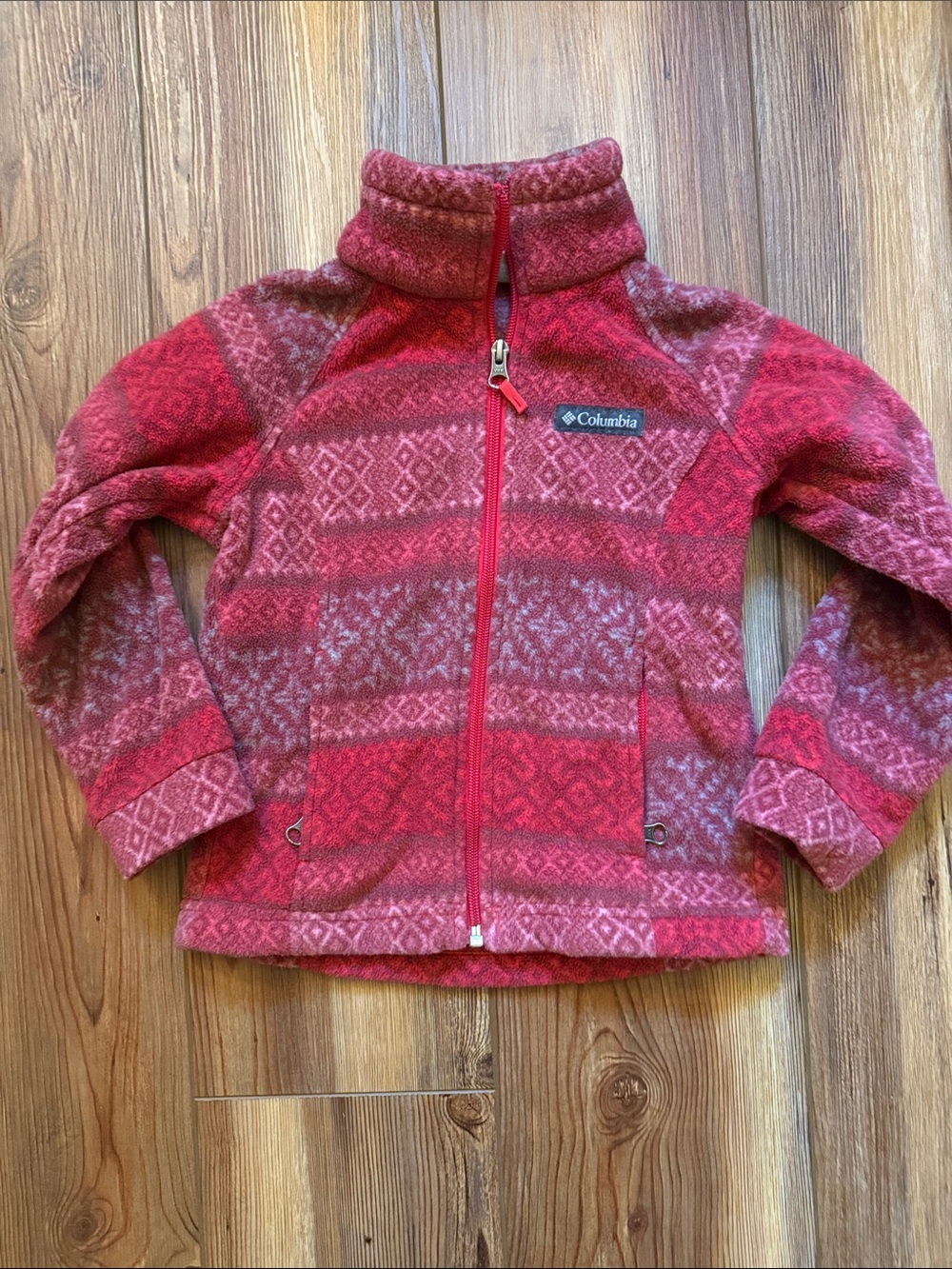 Columbia Red Patterned Girls' Fleece Zip Jacket - Girls XXS 4-5